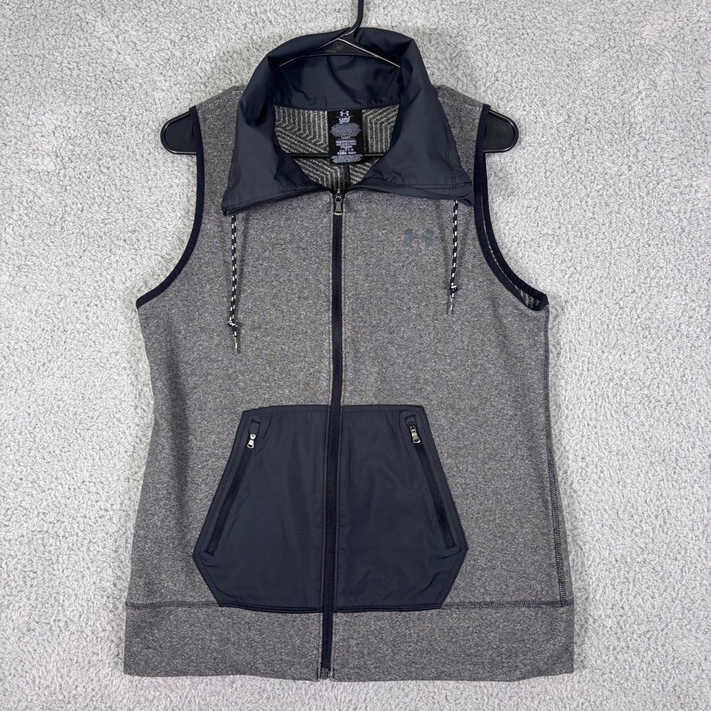 Under Armour ColdGear Mens‎ Fitted Full Zip Vest Gray Navy Blue Medium Workout